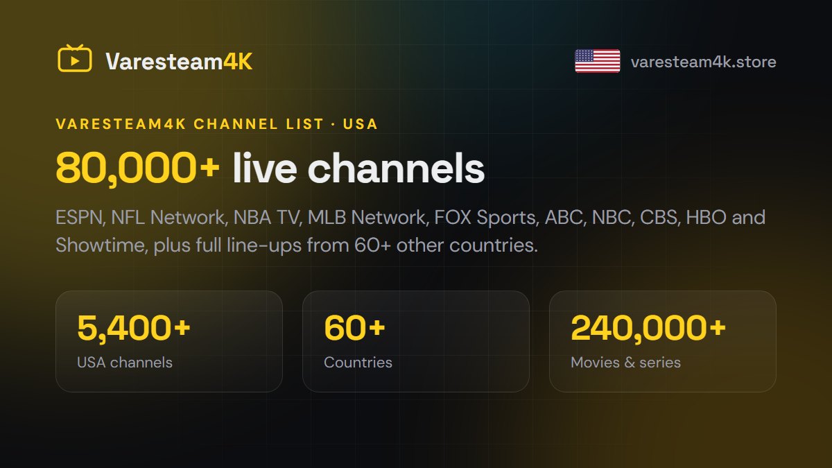Varesteam4K channel list: 80,000+ live channels with full USA line-ups